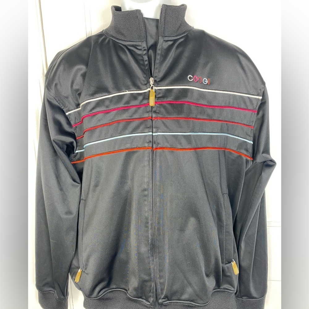 COOGI Mens Retro Black Jacket with Colorful Stripes
